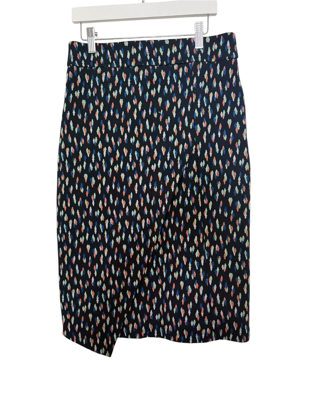 Anthropologie Black Pencil Skirt with Multicolor Feather Print